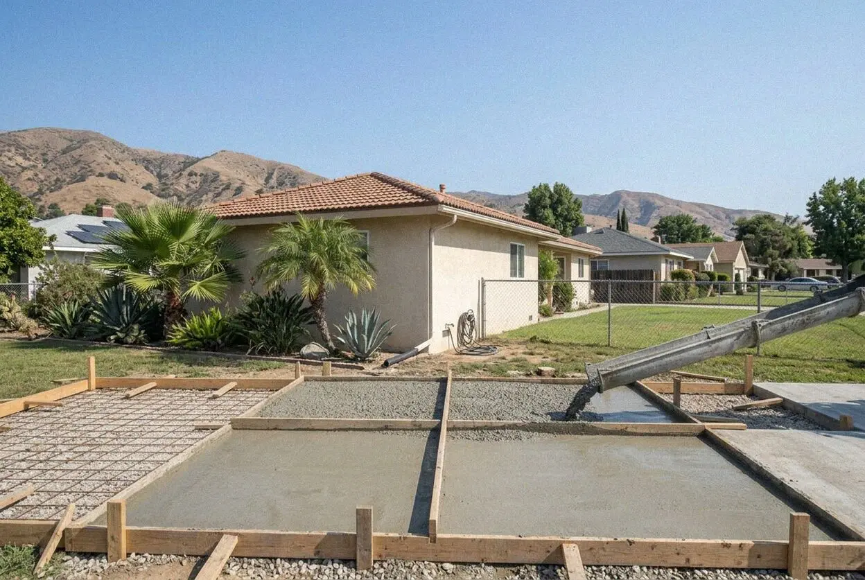 A widened concrete driveway at a 1950s ranch house on a La Puente street