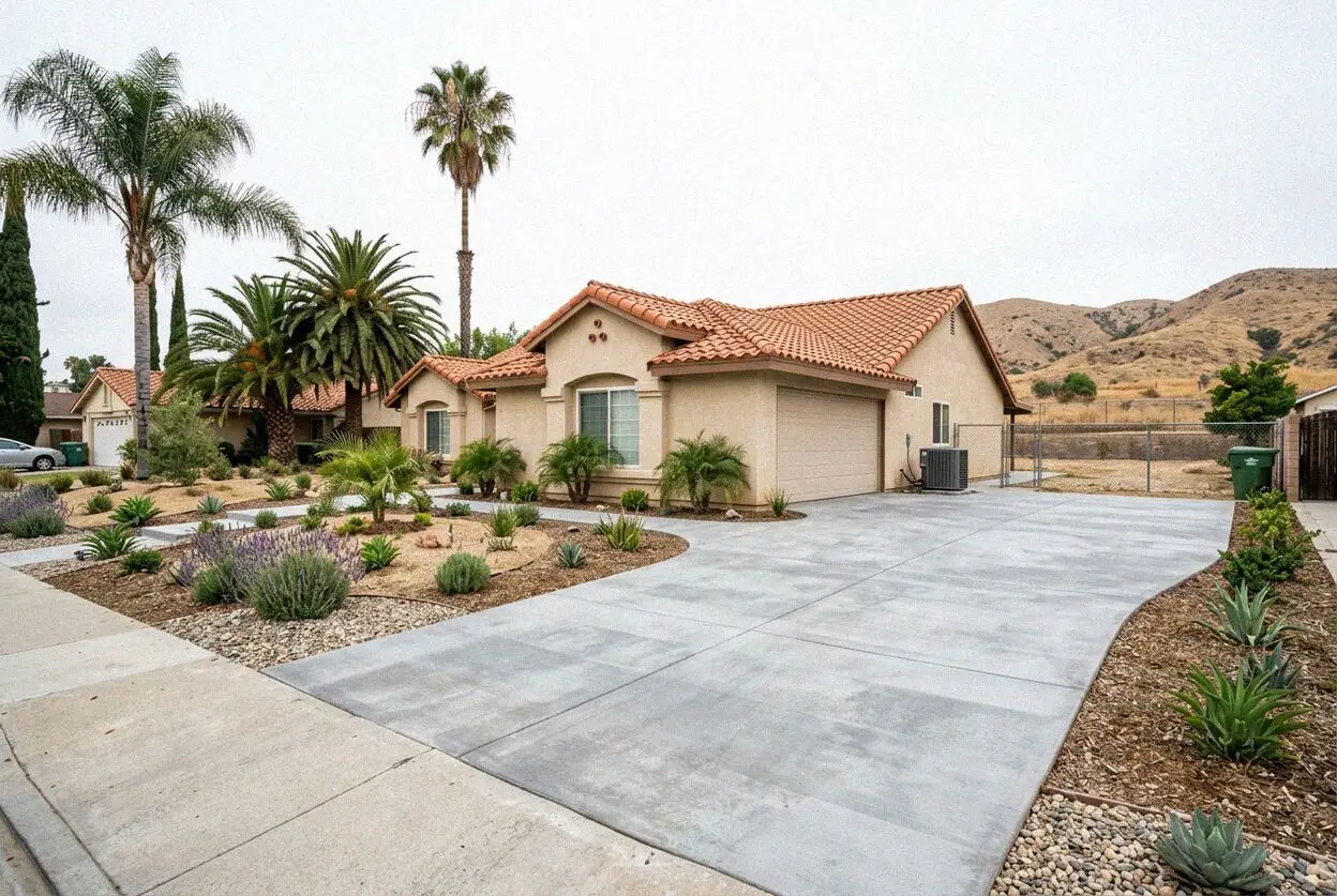 A sloped concrete driveway formed at a 1960s hillside home, Monterey Park