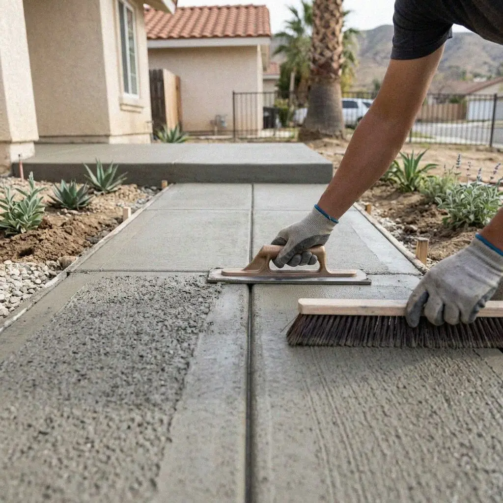 Newly poured sidewalk panels outside a 1960s house in El Monte