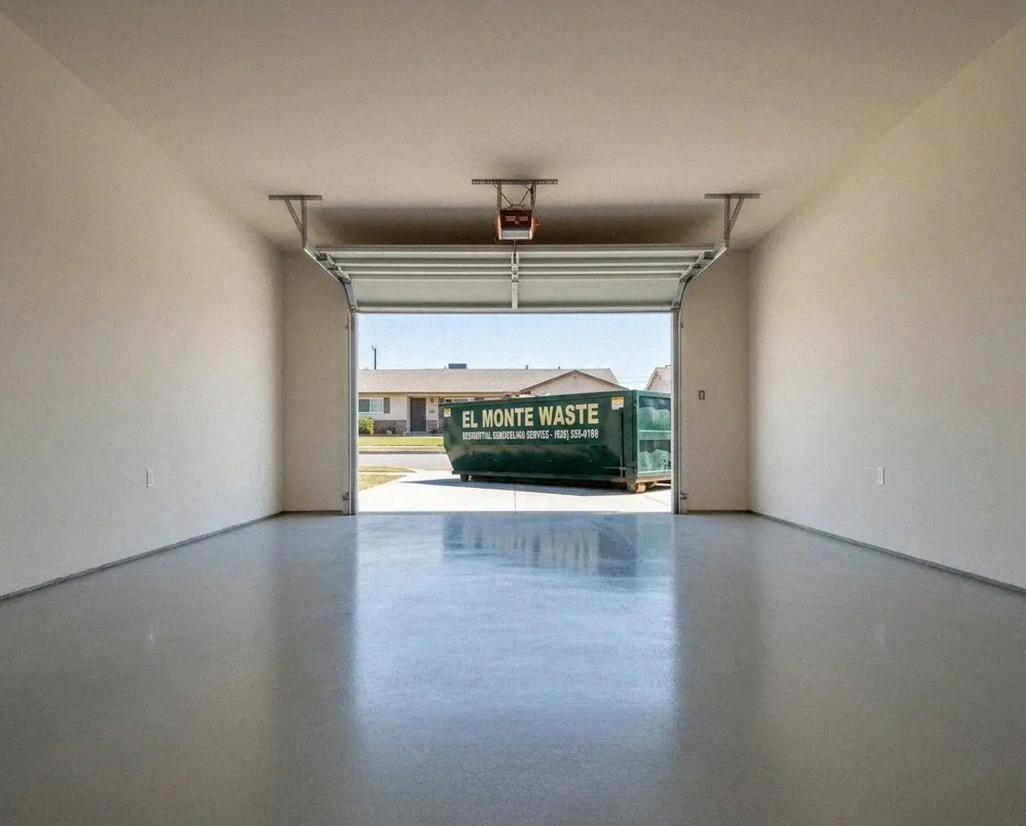 A finished concrete garage floor inside a bay in El Monte, California